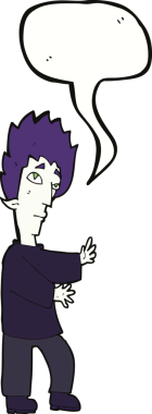 Bir insan tarafından çizilmiş, konuşma balonu olan bir vampir.