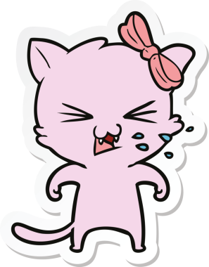 Bir insan tarafından çizilmiş çizgi film kedisinin çıkartması.