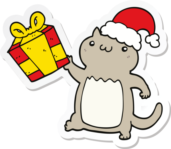 Bir insan tarafından çizilmiş şirin bir Noel kedisinin çıkartması.