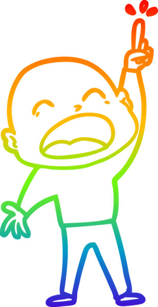 Gökkuşağı gradyan çizgi çizimi. Bir insan tarafından çizilmiş kel adam diye bağıran çizgi film.