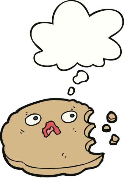 İnsan tarafından çizilmiş düşünce baloncuklu ısırılmış kurabiye.