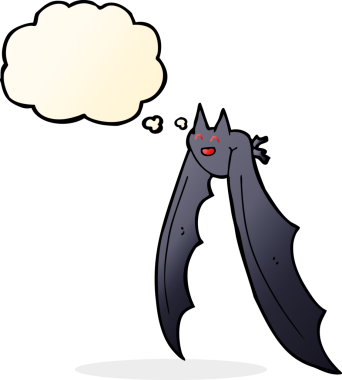 Bir insan tarafından çizilmiş düşünce baloncuklu uçan yarasa.