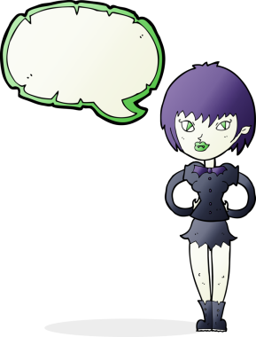 Bir insan tarafından çizilmiş konuşma balonu olan güzel vampir kız.