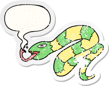 çizgi filmlerdeki tıslayan yılan, bir insan tarafından çizilmiş, kederli, eski bir çıkartma.