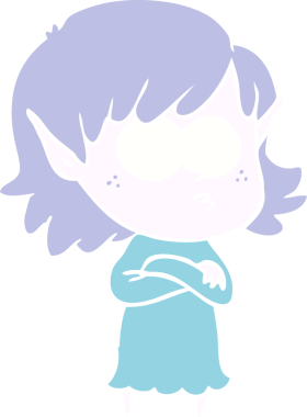 Bir insan tarafından çizilmiş düz renkli çizgi film elf kızı.