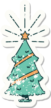 Bir insan tarafından çizilmiş yıIbaşı ağacının eski bir çıkartması.