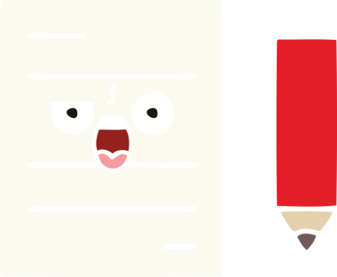 Bir insan tarafından çizilmiş bir test kağıdının düz renk retro karikatürü