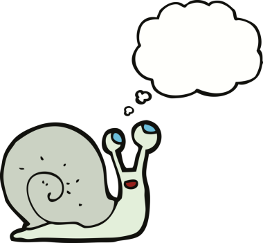 Bir insan tarafından çizilmiş düşünce balonlu çizgi film salyangozu.