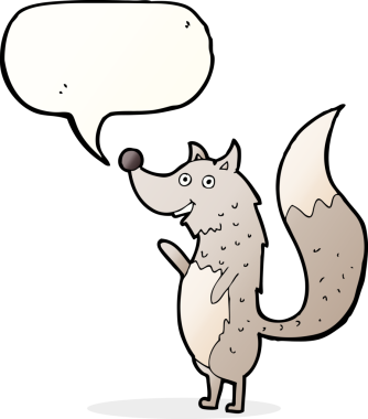 bir insan tarafından çizilmiş konuşma balonlu bir kurt.