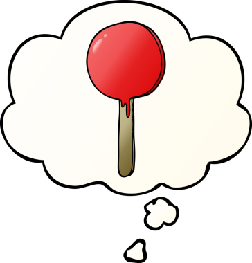 Düşünce baloncuklu çizgi film lolipopu, bir insan tarafından çizilmiş düzgün eğimli stil.