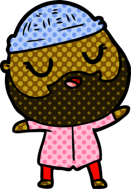 Bir insan tarafından çizilmiş sakallı bir çizgi film adamı.