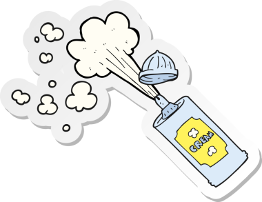 Bir insan tarafından çizilmiş krem şanti püskürten bir çizgi film çıkartması.