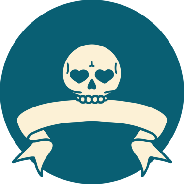 bir insan tarafından çizilmiş bir kafatası pankartıyla dövme biçimi simgesi