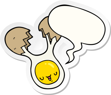 Bir insan tarafından çizilmiş konuşma kabarcığı etiketli yumurta kırma çizgi filmi.