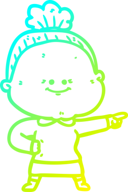 Bir insan tarafından çizilmiş, mutlu, yaşlı bir kadının çizimi.