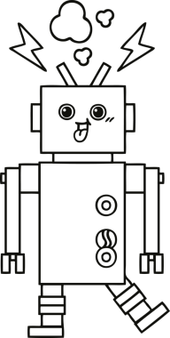 Bir insan tarafından çizilmiş çılgın bir robotun çizgi çizimi