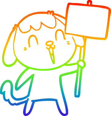 Gökkuşağı gradyan çizimi. Bir insan tarafından çizilmiş şirin bir köpek çizimi.