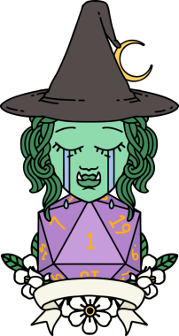 Retro Dövme Tarzı Ağlayan Yarı Ork Cadı Karakteri Bir insan tarafından çizilmiş doğal bir rulo