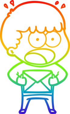 Karikatür çizen gökkuşağı gradyanı bir insan tarafından çizilmiş bir zarf tutuyor.