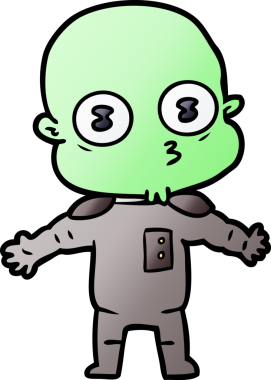 Bir insan tarafından çizilmiş garip kel uzay adamı çizgi filmi.