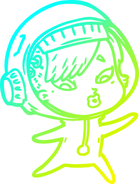 Bir insan tarafından çizilmiş soğuk gradyan çizgili astronot kadın çizimi.