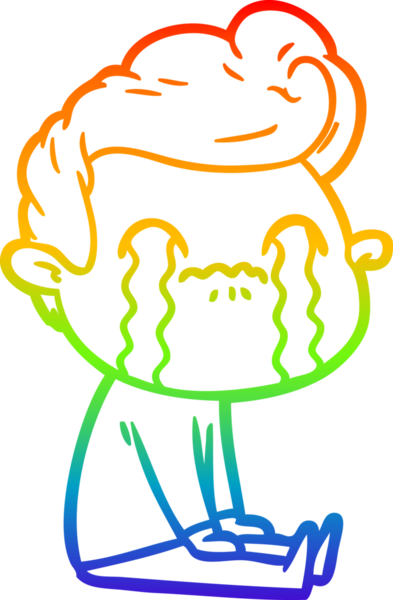 Gökkuşağı gradyan çizimi bir insan tarafından çizilmiş ağlayan bir karikatür adamı çiziyor.