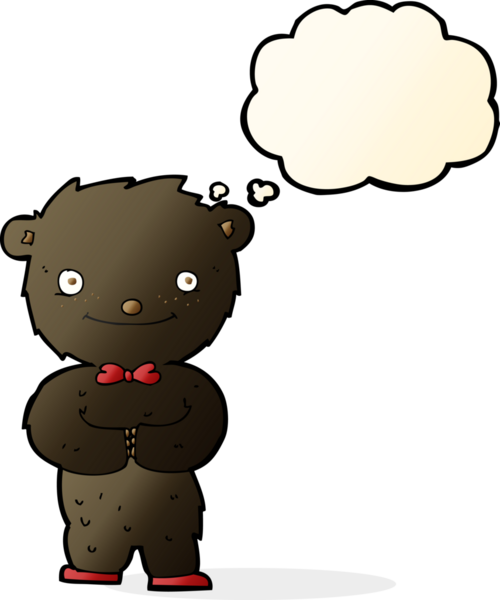 Bir insan tarafından çizilmiş düşünce baloncuğu olan küçük siyah bir ayı.