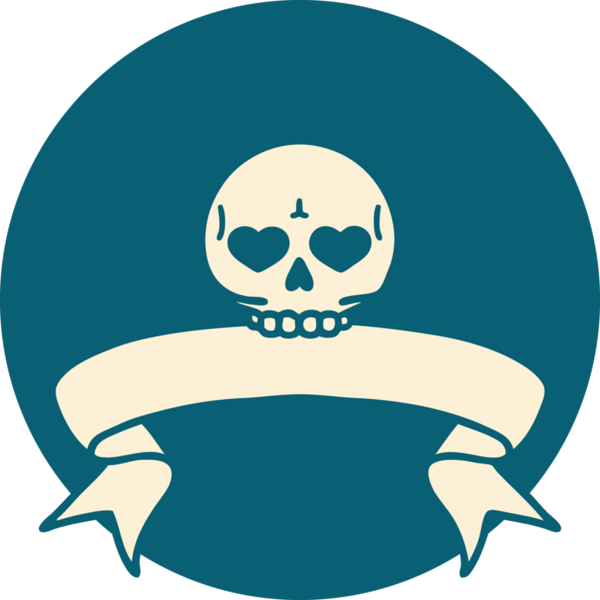 bir insan tarafından çizilmiş bir kafatası pankartıyla dövme biçimi simgesi