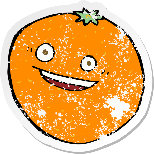 Bir insan tarafından çizilmiş mutlu bir çizgi film portakalının gerilimli yapıştırması.