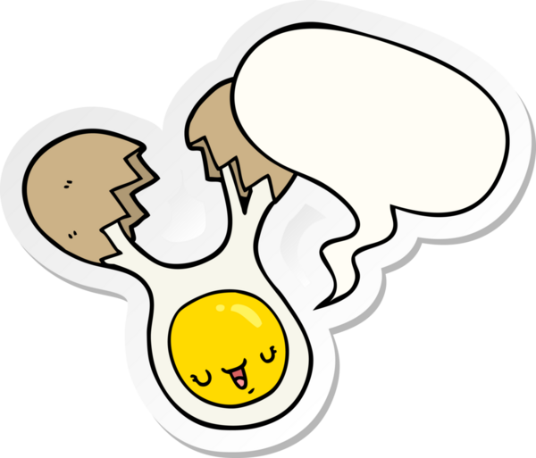 Bir insan tarafından çizilmiş konuşma kabarcığı etiketli yumurta kırma çizgi filmi.