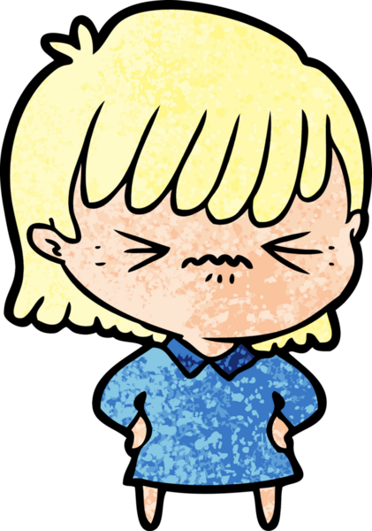 Bir insan tarafından çizilmiş kızgın çizgi film kızı.