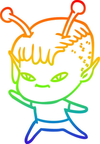 Gökkuşağı gradyan çizgisi bir insan tarafından çizilmiş şirin bir uzaylı kızın çizimi.