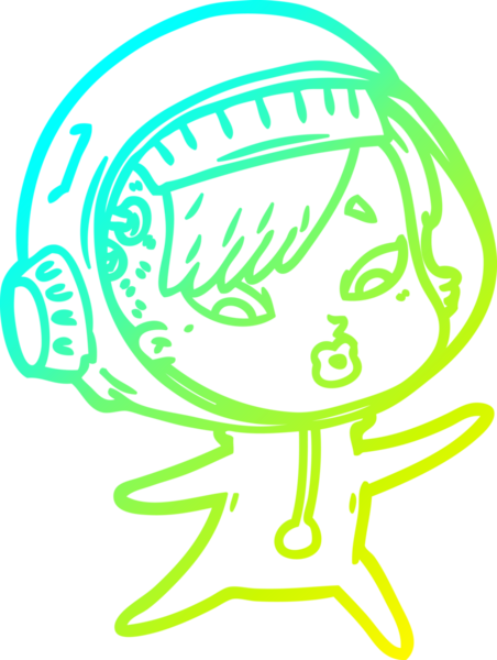 Bir insan tarafından çizilmiş soğuk gradyan çizgili astronot kadın çizimi.