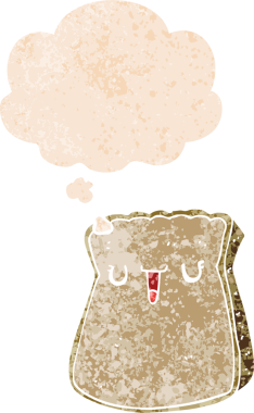 Düşünce baloncuklu çizgi film dilimi grunge sıkıntılı retro dokuma tarzı bir insan tarafından çizilmiş