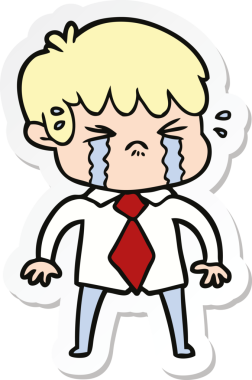 Bir insan tarafından çizilmiş ağlayan bir çizgi film çocuğunun çıkartması.