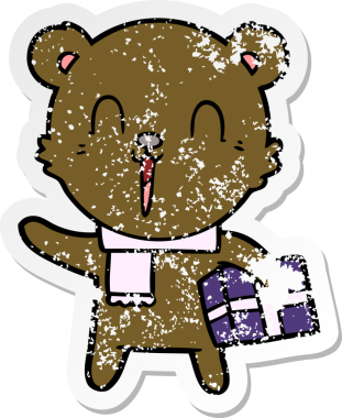 Bir insan tarafından çizilmiş mutlu çizgi film ayısının sıkıntılı çıkartması.