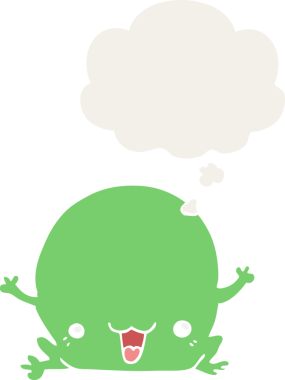 Düşünce baloncuğu olan bir kurbağa insan tarafından çizilmiş.