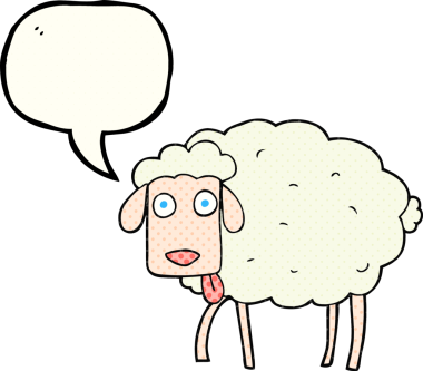 Bir insan tarafından çizilmiş serbest çizilmiş çizgi roman konuşma balonu karikatürü koyunu