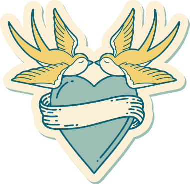 Geleneksel kırlangıç stili dövme çıkartması ve bir insan tarafından çizilmiş sancaklı bir kalp.