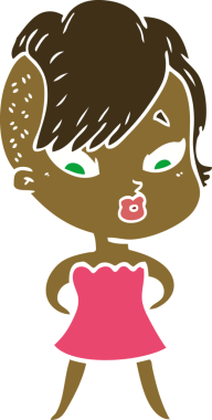 Düz renkli çizgi film bir insan tarafından çizilmiş kızı şaşırttı.