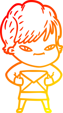 Bir insan tarafından çizilmiş mutlu bir kadının çizgi çizimi.