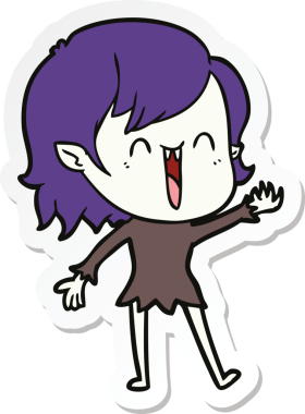 Bir insan tarafından çizilmiş şirin, mutlu bir vampir kızın çıkartması.