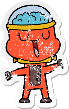 Bir insan tarafından çizilen mutlu çizgi film robotunun sıkıntılı çıkartması.