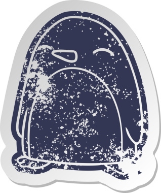 Bir insan tarafından çizilmiş sevimli bir penguenin sıkıntılı eski karikatür çıkartması.