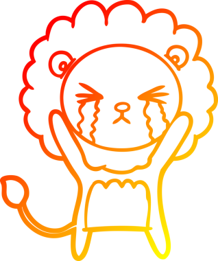 Bir insan tarafından çizilmiş, ağlayan bir aslanın çizgi çizimi.