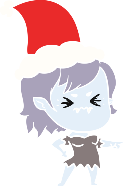 Bir insan tarafından çizilmiş Noel Baba şapkası giyen vampir bir kızın çizilmiş resmi.