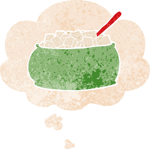 Düşünce baloncuklu çizgi film şeker kasesi grunge sıkıntılı retro dokuma bir insan tarafından çizilmiş