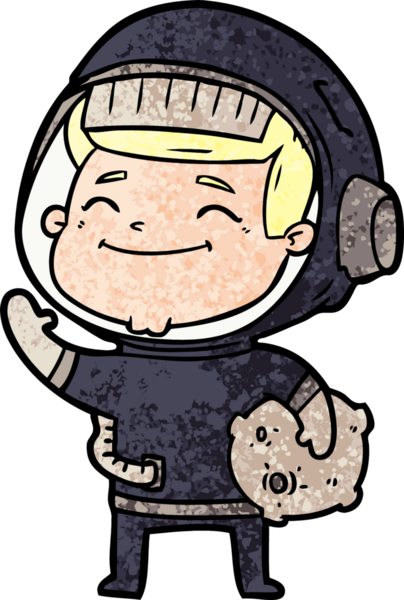 Bir insan tarafından çizilmiş mutlu astronot çizgi filmi.