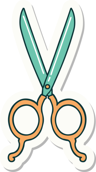 Bir insan tarafından çizilmiş geleneksel bir berber makas stili dövme çıkartması.