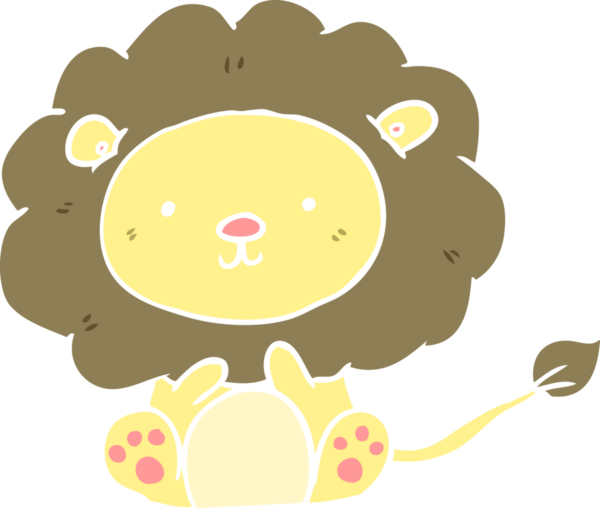 Bir insan tarafından çizilmiş düz renkli çizgi film aslanı